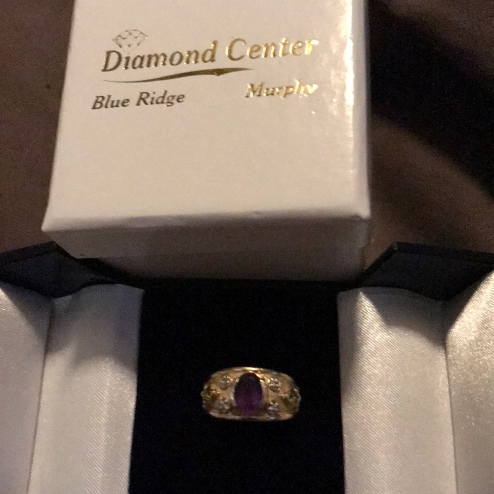 amethyst and peridot and diamond 14 k gold ring